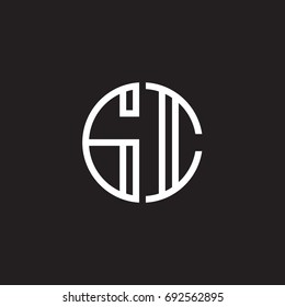 Initial letter GI, minimalist line art monogram circle shape logo, white color on black background