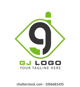 Initial Letter GJ Linked Circle Lowercase Logo Black Blue Icon Design Template Element