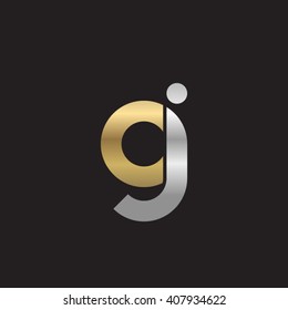 initial letter gj linked circle lowercase logo gold silver black background