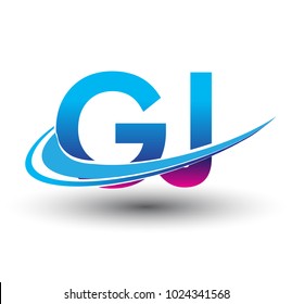 initial letter GJ logotype company name colored blue and magenta swoosh design. vector logo for business and company identity.