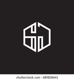Initial letter GJ, minimalist line art monogram hexagon shape logo, white color on black background