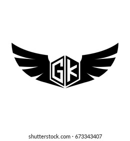 Initial Letter GK Logo with Wings Icon