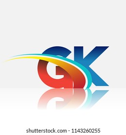 initial letter GK logotype company name colored red and blue and swoosh design. vector logo for business and company identity.
