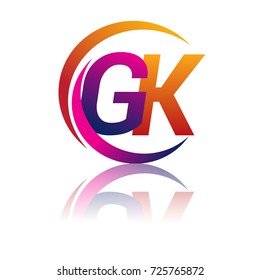 initial letter GK logotype company name orange and magenta color on circle and swoosh design. vector logo for business and company identity.
