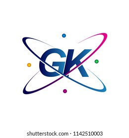 initial letter GK logotype science icon colored blue, red, green and yellow swoosh design. vector logo for business and company identity.
