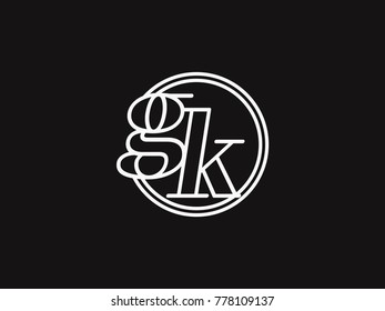 Initial letter gk lowercase outline inside the circle logo template white on black background