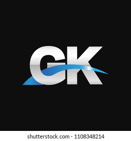 Initial letter GK, overlapping movement swoosh logo, metal silver blue color on black background