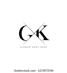 Initial letter gk sliced uppercase modern logo design template elements. Black letter Isolated on white background. Suitable for business, consulting group company.