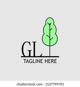 Initial letter GL with green tree logo. Minimal, simple and unique.