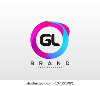 Initial letter GL logo with colorful circle background, letter combination logo design for creative industry, web, business and company. - Vector