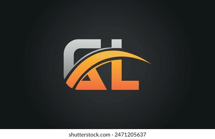 Letra inicial GL diseño del logotipo con Swoosh. Diseño creativo y moderno del logotipo de GL sobre fondo negro.