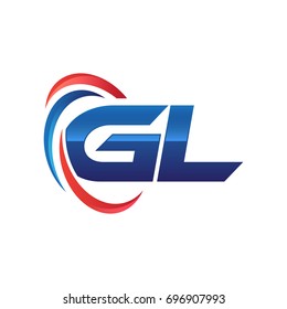 initial letter GL logo swoosh red blue