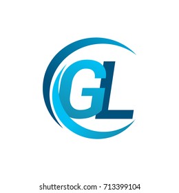 initial letter GL logotype company name blue circle and swoosh design. vector logo for business and company identity.