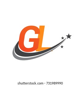 initial letter GL logotype company name colored orange and grey swoosh star design. vector logo for business and company identity.