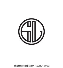 Initial letter GL, minimalist line art monogram circle logo, black color