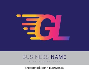 Initial Letter GL speed Logo Design template, logotype company name colored yellow, magenta and blue.for business and company identity.