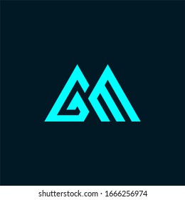 Initial letter GM or GE logo template with double triangle line art illustration in flat design monogram symbol