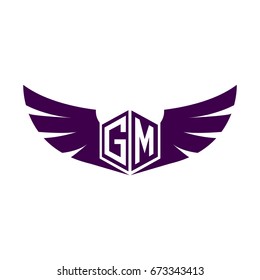 Initial Letter GM Logo with Wings Icon