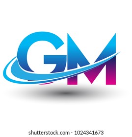 initial letter GM logotype company name colored blue and magenta swoosh design. vector logo for business and company identity.