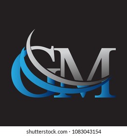initial letter GM logotype company name colored blue and grey swoosh design. vector logo for business and company identity.