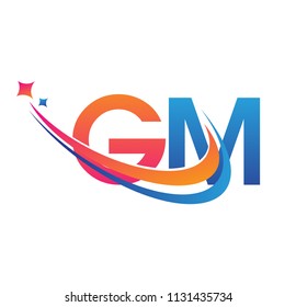 initial letter GM logotype company name colored orange, red and blue swoosh star design. vector logo for business and company identity.