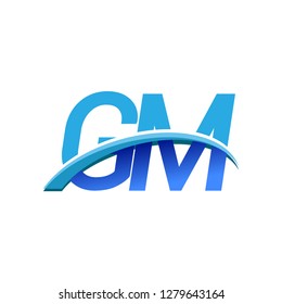 initial letter GM logotype company name colored blue and swoosh design. vector logo for business and company identity.
