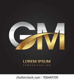 initial letter GM logotype company name colored gold and silver swoosh design. isolated on black background.