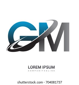 initial letter GM logotype company name colored blue and grey swoosh design. logo design for business and company identity.