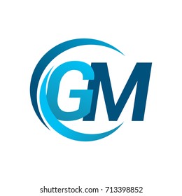 initial letter GM logotype company name blue circle and swoosh design. vector logo for business and company identity.