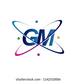 initial letter GM logotype science icon colored blue, red, green and yellow swoosh design. vector logo for business and company identity.
