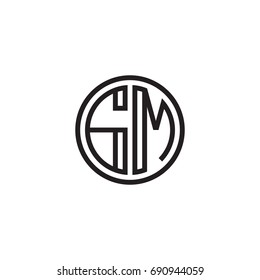 Initial letter GM, minimalist line art monogram circle logo, black color