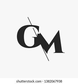 Initial Letter GM Monogram Sliced. Modern logo template isolated on gray background