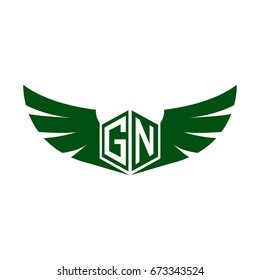 Initial Letter GN Logo with Wings Icon