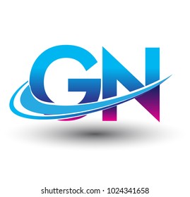 initial letter GN logotype company name colored blue and magenta swoosh design. vector logo for business and company identity.
