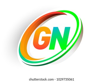 initial letter GN logotype company name colored orange and green circle and swoosh design, modern logo concept. vector logo for business and company identity.