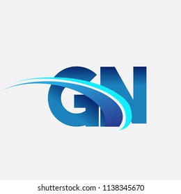 initial letter GN logotype company name colored blue and swoosh design. vector logo for business and company identity.