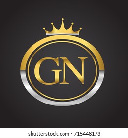 initial letter GN logotype company name with oval shape and crown, gold and silver color. vector logo for business and company identity.