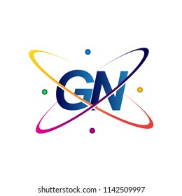 initial letter GN logotype science icon colored blue, red, green and yellow swoosh design. vector logo for business and company identity.
