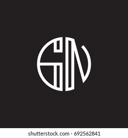 Initial letter GN, minimalist line art monogram circle shape logo, white color on black background