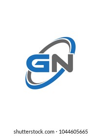 initial letter GN swoosh ring company logo blue gray
