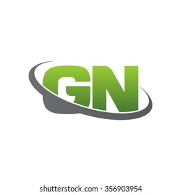initial letter GN swoosh ring company logo green gray
