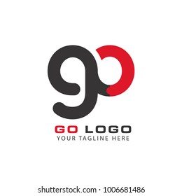 Initial Letter GO Linked Circle Lowercase Logo Black Blue Icon Design Template Element