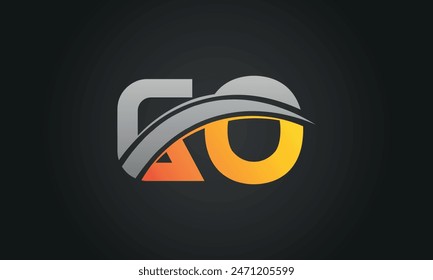 Initial Letter GO Logo Design With Swoosh. Creative And Modern GO Logo Design on Black Background.