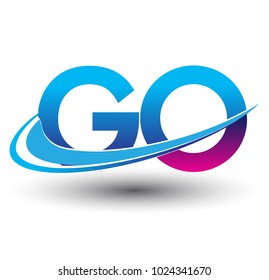 initial letter GO logotype company name colored blue and magenta swoosh design. vector logo for business and company identity.