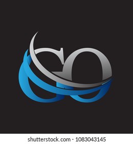 initial letter GO logotype company name colored blue and grey swoosh design. vector logo for business and company identity.