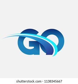 initial letter GO logotype company name colored blue and swoosh design. vector logo for business and company identity.