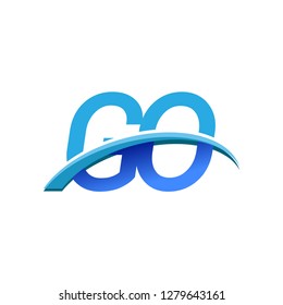 initial letter GO logotype company name colored blue and swoosh design. vector logo for business and company identity.