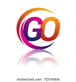 initial letter GO logotype company name orange and magenta color on circle and swoosh design. vector logo for business and company identity.