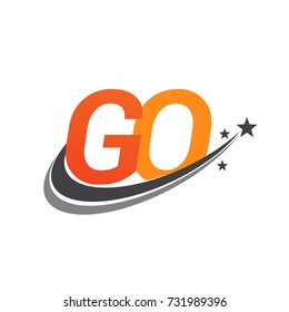 initial letter GO logotype company name colored orange and grey swoosh star design. vector logo for business and company identity.