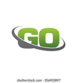 initial letter GO swoosh ring company logo green gray